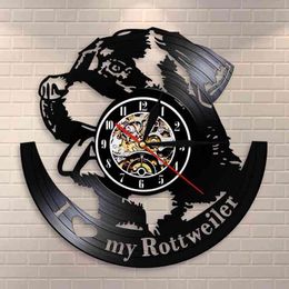 I Love Rottweiler Rottie Love Home Art Decor Wall Clock German Dog Breed Rottweiler Vinyl Record Wall Clock Dog Pet Shop Gift H1230