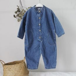 New Autumn Unisex Children Denim Jumpsuits Korean Style Chic Baby Boys Girls Overalls Soft Loose Trousers Kids Clothes G034 201128