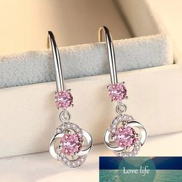 Boho Female Crystal Pink Blue White Drop Earrings Fashion 925 Silver Zircon Stone Earrings Small Round Dangle Earrings for Women