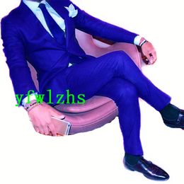 Popular Two Buttons Groomsmen Notch Lapel Groom Tuxedos Men Suits Wedding/Prom Best Man Blazer ( Jacket+Pantst+Tie) Y189