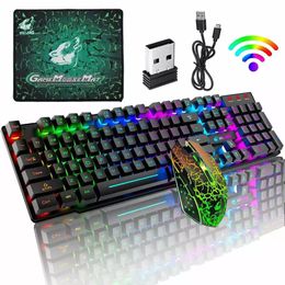 T3 Wireless Rechargeable Colorful Light Gaming Keyboard Mouse Combos for Laptops Wireless 2.4G Backlit Keyboards Computer