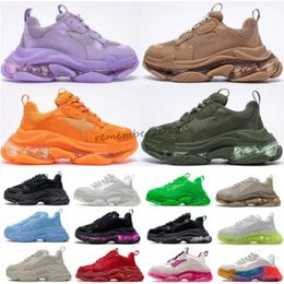 Men Women Trainers Paris 17 FW Triple S Shoes Beige White Black Pink Green Blue Yellow Crystal Bottom Luxurys Designers Platform sneakers off Authentic Leather rm55