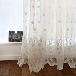White Jacquard Sheer Curtains For Bedroom Delicate Embroidered Floral Lace Bottom Translucent Tulle Drapes Panel Cortina HC007C Y200421