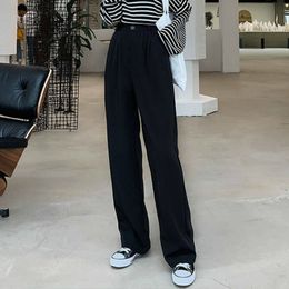 Wide Leg Women Pants Solid Button Fly High Waist Stylish Summer Vintage Pockets Femme Casual Long Trousers Loose Chic 201118