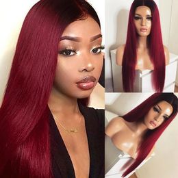 Long Straight Ombre Red Wig Synthetic Lace Front Wig Heat Resistant Hair Middle Part Cosplay Wigs for Women