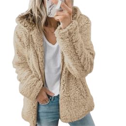 Women Autumn Winter Jacket Female Coat Causal Soft Hooded Fleece Plush Warm Plus Size Faux Fur Fluffy Zipper Top 220112