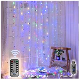 300 LED Curtains Copper Wire Light Fairy Garland Curtain USB String Lights Christmas Wedding Party Holiday Decoration Y201020