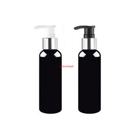 30pcs 150ml empty black plastic lotion shampoo bottle,150cc cosmetic container with silver electrified aluminum dispensergood package