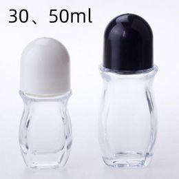 30ml 50ml Clear Glass Essential Oil Perfume Bottle Flat Roll On Bottles with Large Plastic Roller for Body Deodorant Eye Essentials