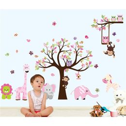 Latest XXL Cartoon Animals Zoo Owl Butterfly Monkey Stickers for Kids Room Home Decor Colourful Tree Decal Stick on Wall 201106