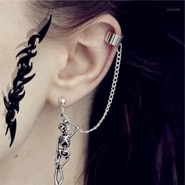 Gothic Punk Weird Silver Color Emo Skull Chain Drop Earrings For Men Women Cool Egirl Street Statement Halloween Jewelry 20201