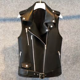 Lautaro Short black spring faux leather vest women zipper Plus size sleeveless biker jacket Leather waistcoat gilet 5xl 6xl 7xl 201028