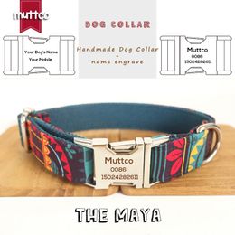 MUTTCO engraved pet name retailing special ethnic style Colourful handmade soft dog collars THE MAYA self-created 5 sizes UDC043 201104