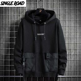 Single Road Mens Hoodies Pockerts Teachwear Harajuku Sweatshirt Hip Hop Japanese Streetwear Casual Oversized Hoodie 211230