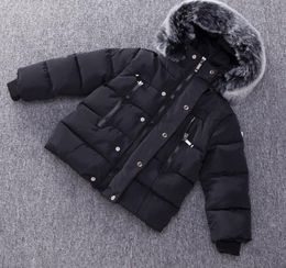 Çocuklar Ceket Kış Sıcak Mont Kalınlaşmak Doğal Kürk Yaka Kapşonlu Giyim Bebek Erkek Kız Giysileri