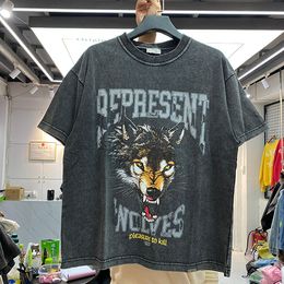 Camisas Camiseta Camisetas Hip Hop Homens Mulheres de Alta Qualidade Lobo Impressão Tee Oversize Tops Vintage Manga Curta Pics Reais