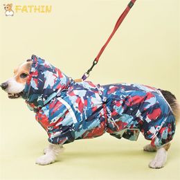 FATHIN Welsh Corgi Dog Waterproof Dog Coat Jumpsuit Pet Clothing Raincoat Dog Clothes with Reflective Strip L-6L for Large Dogs 201114