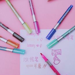 8 Colors /set Colorful Double Line Pen Highlighter Fluorescent Marker Pens Student Multicolor Poster Pen for School Office 201202