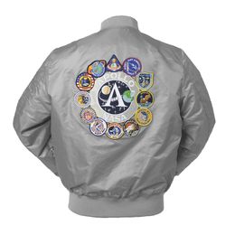 2020 New Autumn Apollo Thin SPACE SHUTTLE MISSION Thin Bomber Hiphop US Air Force Pilot Flight College Jacket For Men LJ201013
