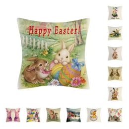 Stok Paskalya Yastık Kılıfı Paskalya Bunny Renkli Yumurta Yastık Kapak Ev Ürünleri Dekoratif Yastık XU