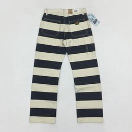 BOB DONG 16oz Prison Pants Multi-Pockets Motorcycle Black White Striped Trousers 201110