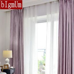 Curtain & Drapes BIgmUm 70%-90% Shading Blackout Curtains For Living Room Solid Color Modern Linen Lining Tulle Elegant Window Custom1