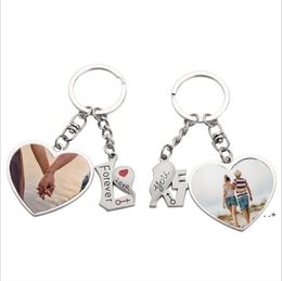 Sublimation Couple Keychain Favour Metal Letter Engraving Charm Heart-shaped Key Ring Romantic Valentine's Day Gift RRB13112