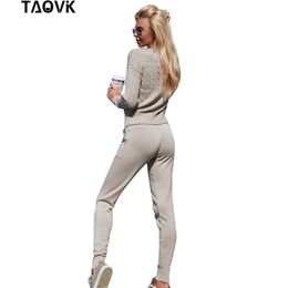 TAOVK Women Knitted Suit and Sets Casual Spring Autumn 2PCS Tracksuit Female Knitted Trousers+Jumper Tops Costume Clothing Set 201119