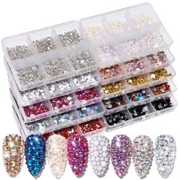 6Grids SS6-SS20 Crystal Nail Art Rhinestones Mixed Colour Flat Bottom AB Porcelain White Champagne 3D Nails Decoration Best quality