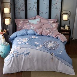 Bedding cotton set American flower bed linen set bohemia 100% cotton duvet cover+ flat sheet+Pillowcase 4pcs king queen bed set 201021