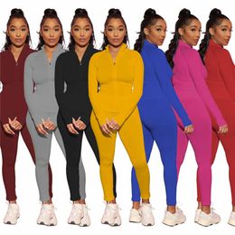 Womens jackets long sleeve sportswear outfits 2 piece set tracksuit jogging sport suit sweatshirt tights sport suit tops pants suit klw5158