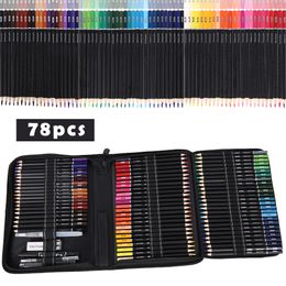 72Pcs Wooden Coloured Pencils Set Profession Artists Watercolour Sketching Drawing Kit Zip-Up Case Colouring Pencils for Kids 201102