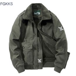 FGKKS Men High Quality Jacket Men's Military Style Solid Color Jacket Male New Casual Brand Plus Velvet Thickening Jackets Coat 201123