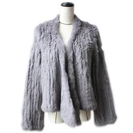 Winter Autumn Women Real Fur Coat Female Knitted Rabbit Coats Jacket Casual Thick Warm Fashion Slim Overcoat Clothing 211220