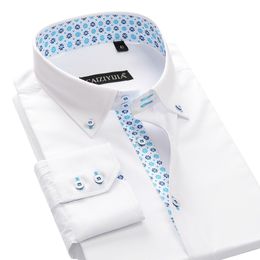 100% Cotton Floral Printing Neck Men's Dress Shirt Long Sleeve Slim Fit Male Smart Casual Business Forma Shirts Y200408