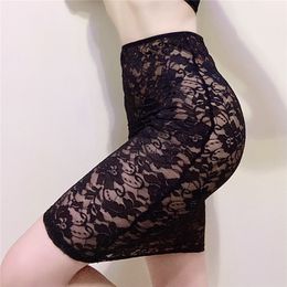 Women See Through Sexy Nightclub Micro Mini Hip Skirt Female Transparent Hollow Neat Buttocks Lace Porn Allure Ultrashort Skirts Black White