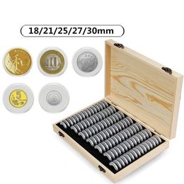100pcs/set Coin Storage Box Adjustable Antioxidative Wooden Commemorative Coin Collection Case Container with Adjustment Pad