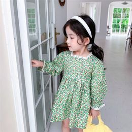 Spring Autumn cute baby girls floral green dress casual long sleeve square collar dresses LJ200923