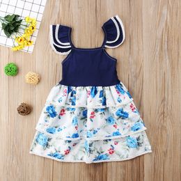 Girl print dress baby vest skirt small fly sleeve lace little princess cowboy cake skirt small floral pattern dress