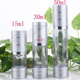 airless cosmetic cream pump containers,lotion vacuum bottles with pump,Matte silver bottle.good package