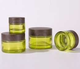 2022 freie glasflaschenproben Olivgrünglas-Kosmetik-Gläser leerer Make-up-Probenbehälter Flasche mit hölzernem Körnern dicht ausdichten Kunststoffdeckel BPA frei für Lotion, Sahne