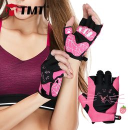 TMT Gym Gloves Half Finger lovely Cat Dumbbell Bicycle Gloves Bodybuilding Training Cycling Sport Workout Crossfit Women Fitness Q0107