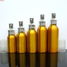 10pcs 30/50/60/80/100ml Aluminum gold empty spray bottle Fine Mist Refill cosmetic jar Sample travel subpackage bottleshigh qualtity