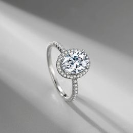 Fashion S925 Sterling Silver Platinum Plated Sparkling Cluster Set Diamond Wedding Ring Gorgeous Female Jewellery Gift