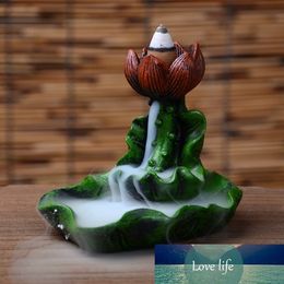 Lotus Leaf Flower Buddhist Burner Backflow Incense Burner With 10Pcs Cones Incense Censer Holder Use In Home Office