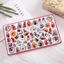 One pack of the latest model = 48 pieces, Christmas decorations, wooden small pendants, decorated Christmas tree pendants