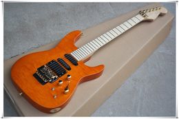 Orange Body Electric Guitar with Tremolo Bridge,Golden Hardware,Maple Fingerboard,SSH Pickups,can be customized