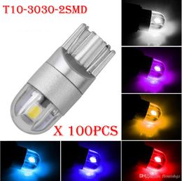 100pcs/Lot Car T10 Super Bright LED 3030 2SMD Wedge Interior Reading Side Licence Light Bulb W5W 194 168 158 192 2825 Bulb 12V