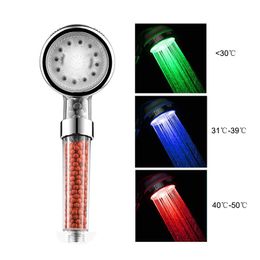 Bathroom Changing LED Faucet Lights Shower Head Temperature Sensor Handheld Mineral Anion Spa High Pressure Philtre