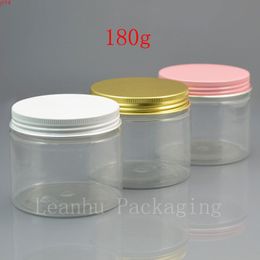 180g x 30 empty transparent PET cream jar with white / gold pink Aluminium screw cap for containing solid perfumes 180cchigh qualtity